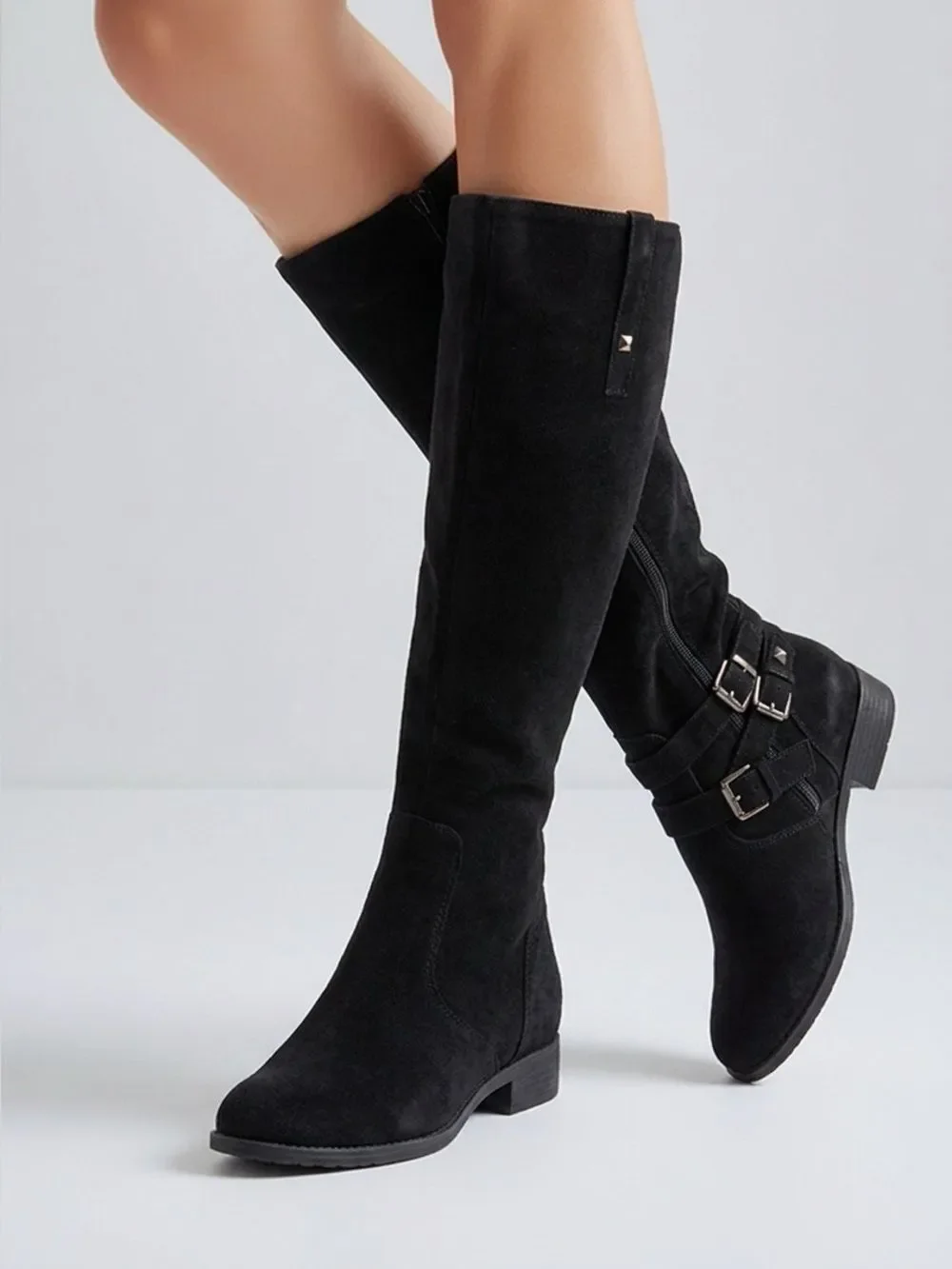 Marc Fisher Classic Black Suede Knee-High Riding Boots